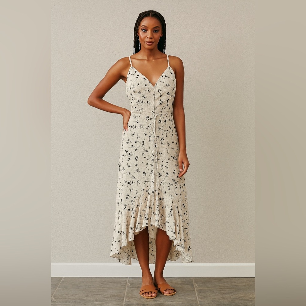 New! Bishop + Young Serene Summer Dress in Cream with Black‎ Print Sz Small $128